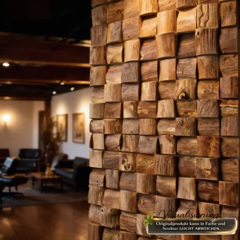 Teakholz Wandverkleidung Wohnzimmer 3D Holzpaneele moderne Wohnwand