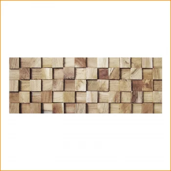 Teakholz Wandpaneel Kelimutu HO-004 aus recyceltem Teakholz mit 3D Holz Mosaik Struktur für moderne Wandverkleidungen.