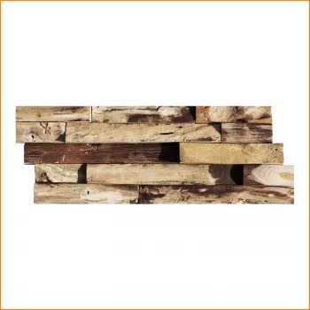 Teakholz Wandverblender Agung HO-008 aus recyceltem Teakholz mit rustikaler 3D Struktur.