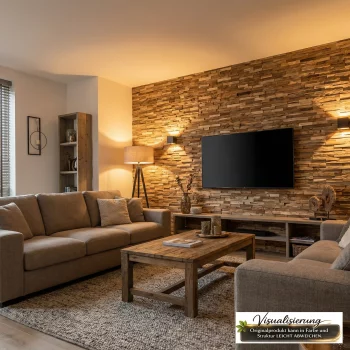 TV Wand mit Teakholz Wandverkleidung HO-018