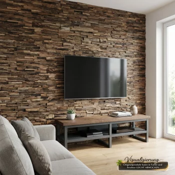 Teakholz Wandverkleidung Wohnzimmer rustikale Holzpaneele TV Wand